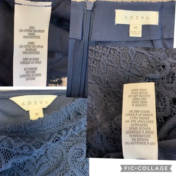 ADIVA Navy blue stretchy lace overlay long sleeve skirt blouse set size medium - Picture 10 of 14